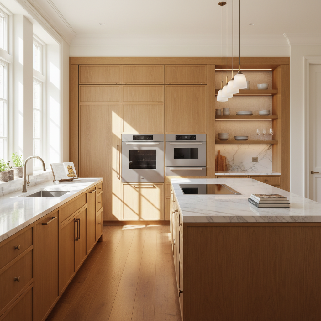 Luxury home kitchen with integrated Sub-Zero style appliance